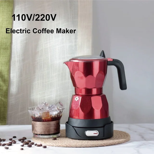 110 V/220 V cafetière électrique Portable 150 ml 3 tasses en aluminium moka Pot électrique cafetière italienne percolateur pour la maison rouge 1