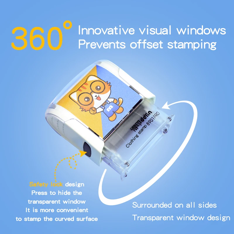 Children's gradient color clothing name stamp upgraded waterproof washable embroidery automatic flip back ink stamp