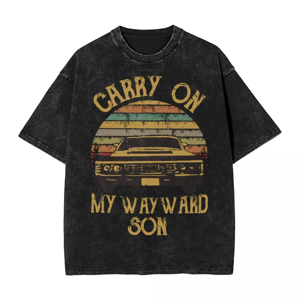 

Supernatural Vintage T Shirt Hip Hop Washed High Street T-Shirts Carry On My Wayward Son Men Women Tops Streetwear Tee Shirt