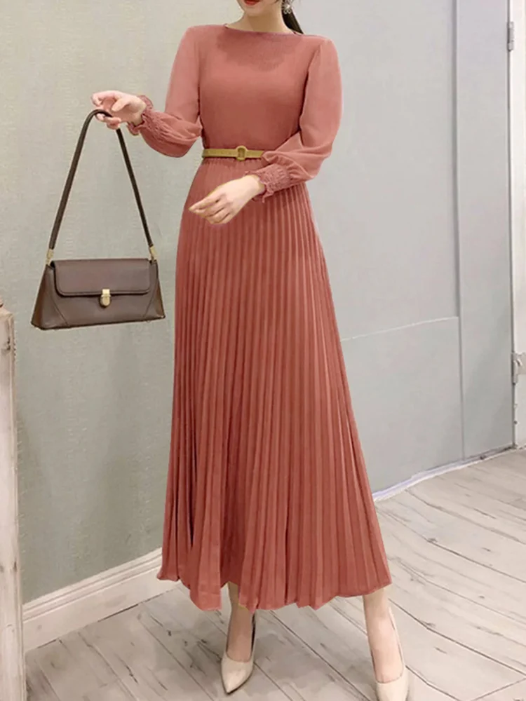 الخريف أنيقة طويلة الأكمام مطوي فستان ZANZEA المرأ...