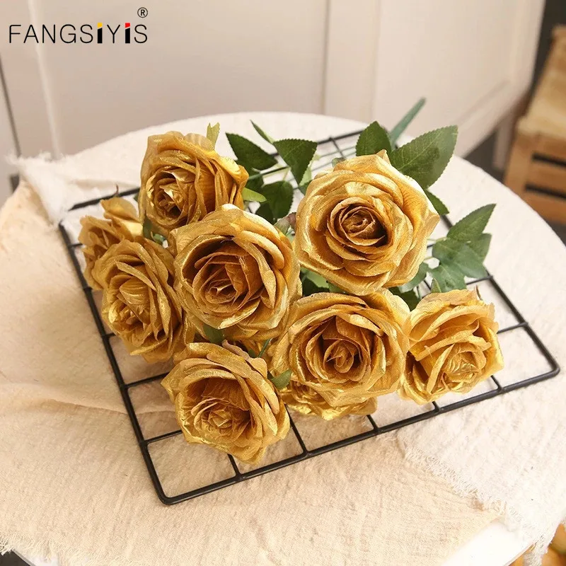 Artificial Golden Flower Decoration Artificial Flower Bouquet Wedding