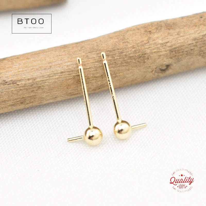 Real 14k Gold Filled Round Ball Stud Earring Posts With Side Peg Round Ball Bead Earring Post Tarnish Resistant Jewelry Findings