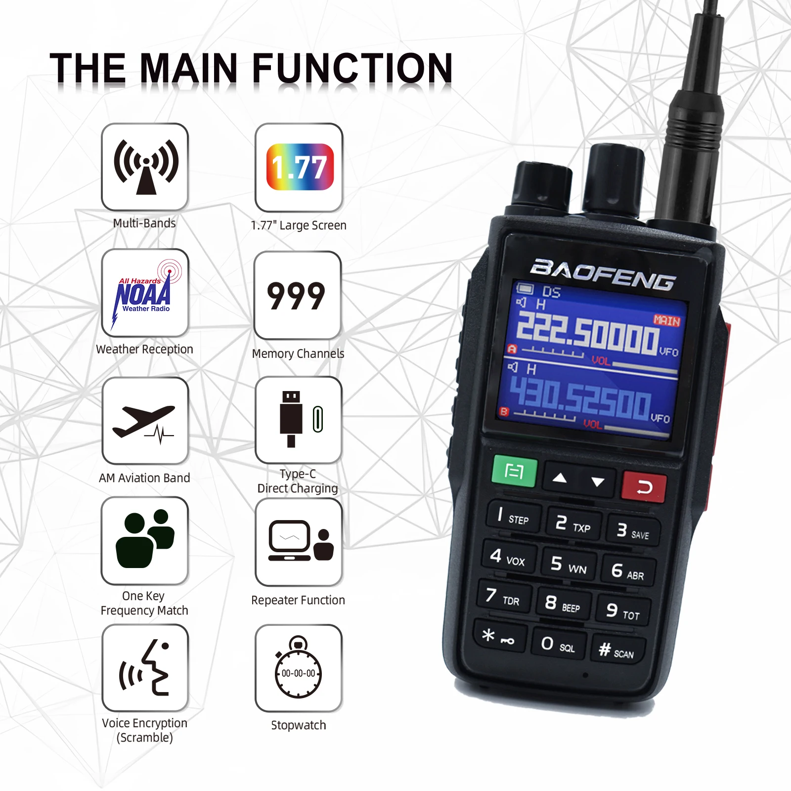 BAOFENG NOAA 5W Tri Band UV-22L Outdoor Sport Two Way Radio, Long Range Handheld Walkies Talkies 2