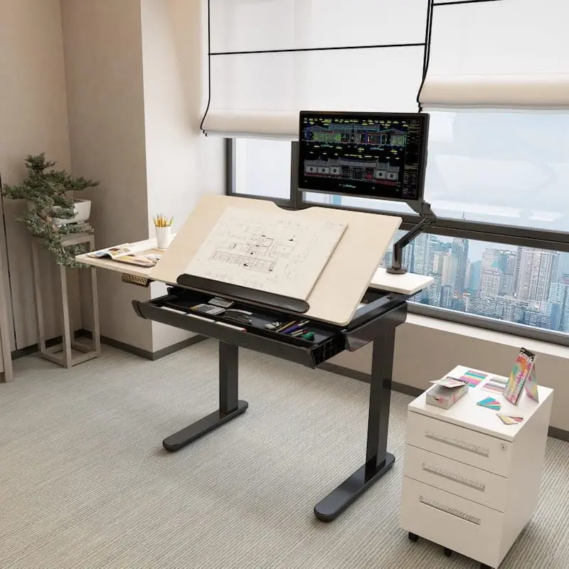 FLEXISPOT Electric Drafting Table Adjustable Height Standing Drawing Desk Extendable Top Craft Workstation w/Tilting Tabletop, 4