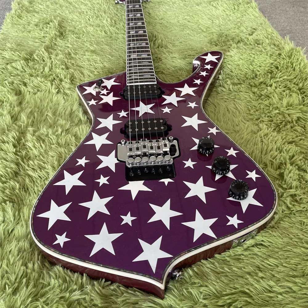 

Free Shipping In Stock Purple Iceman Electric Guitar Inlay FR Bridge Rosewood Fretboard Guitars White Hardware Guitarra