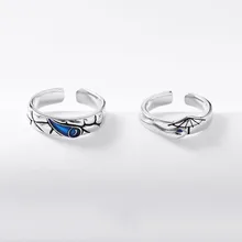 

Fashion Silver Color Lover's Rings for Men Women's Blue Asymmetry Opening Adjustable Engagement Wedding Ring Jewelry