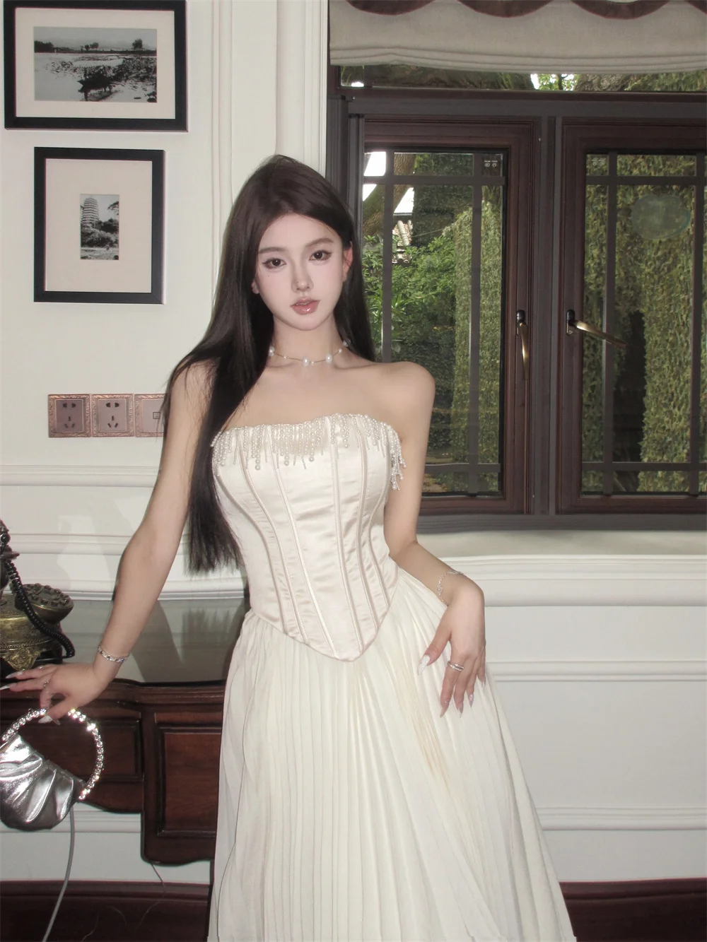 Pearl French Sexy Bra And Fishbone Bra For Women In Summer Wrapped Bust And Waist Irregular Short Top For Outer Skirts Women