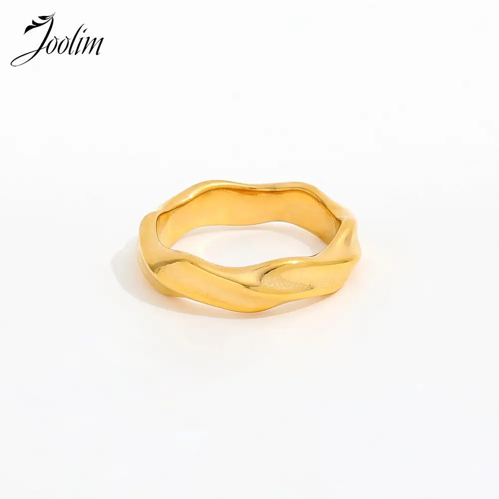 

Joolim Tarnish Free Jewelry High End Pvd Wholesale Waterproof Retro Irregular Twisted Stainless Steel Finger Ring for Women