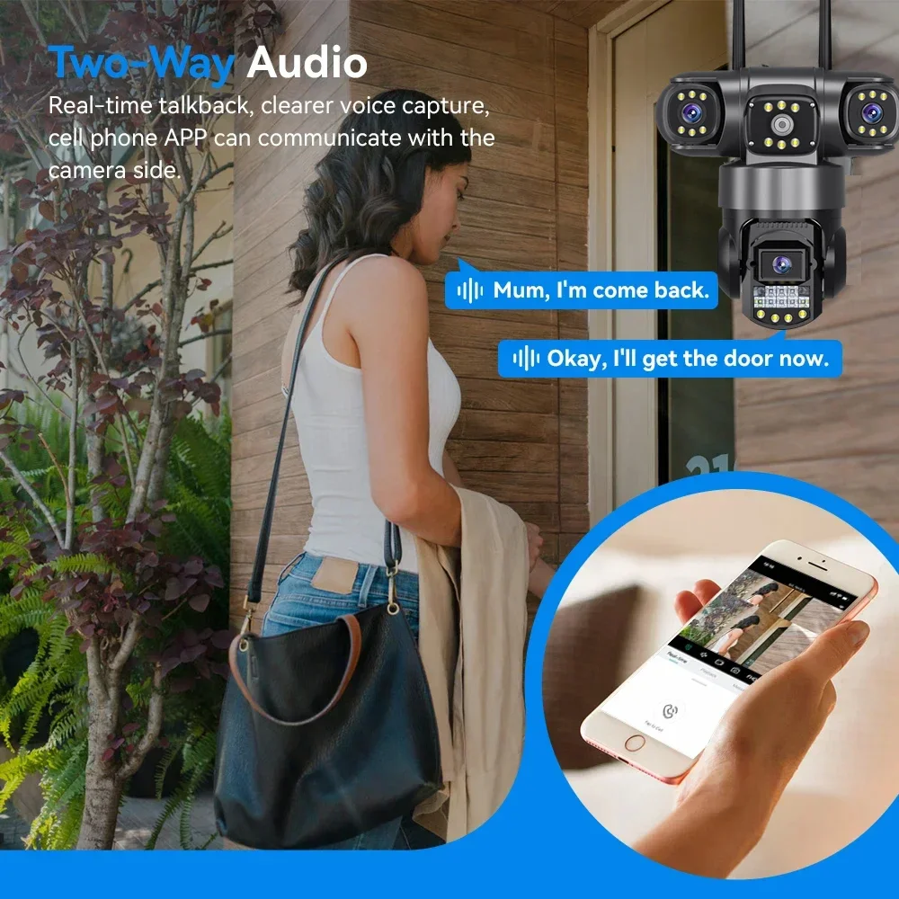 V380Pro 4G Camera Sim GSM WIFI Cam 12MP 6K Three Lens Three Screen Monitor Night Vision Security PTZ Video Surveillance Camera 5