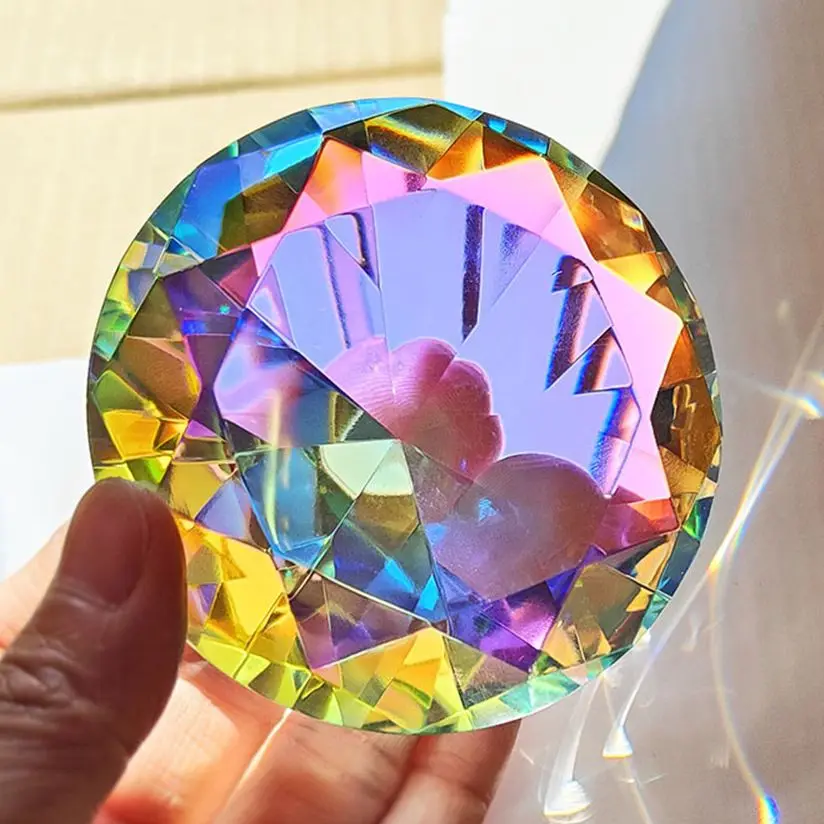 

30-80mm AB Colorful K9 Crystal Diamond Paperweight Decorative Rainbow Maker Prism Glass Diamonds Wedding Room Desktop Decoration