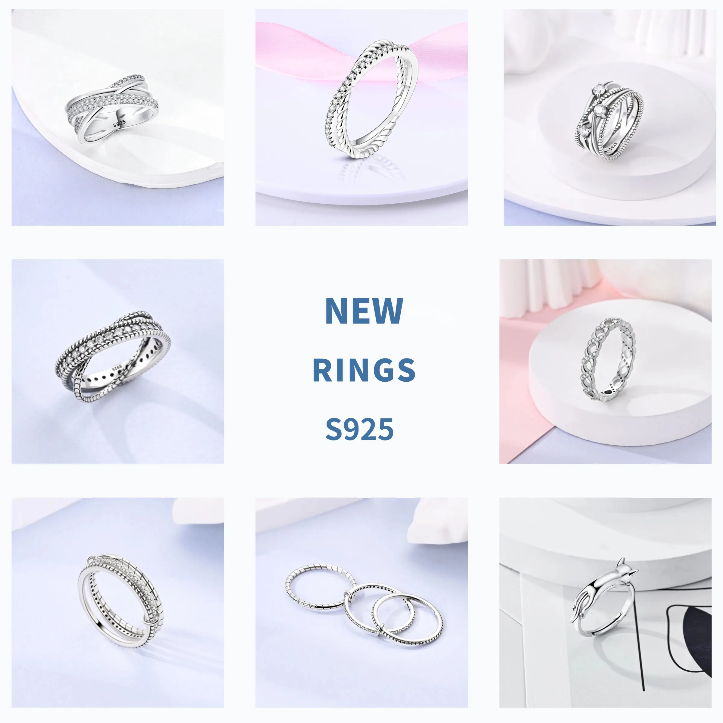 925 Silver Finger Ring For Women Simple Infinity Sparkling Twisted Stackable Rings Popular Anillo Engagement Jewelry