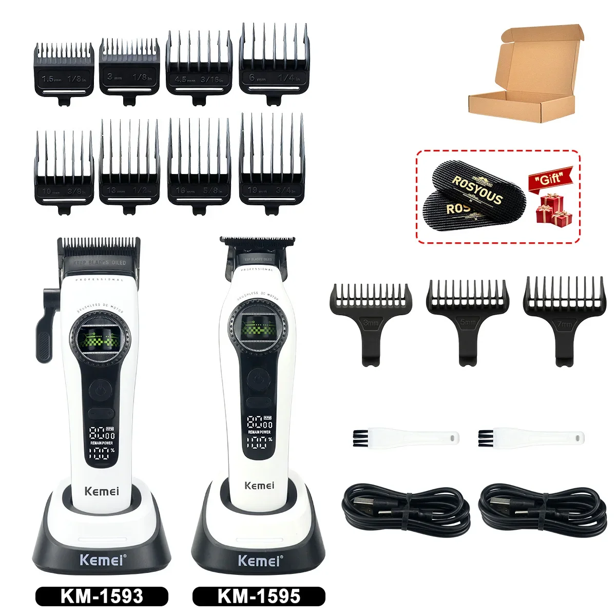 KEMEI KM-1595 전문가용 트리머 8000RPM 외부 로터 브러시리스 모터