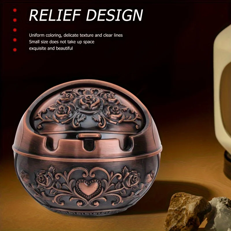 1pc Metal Ashtray Smoking Windproof Vintage Lid Ornament Vintage Cigarette Metal Decoration Portable Home Decor Ashtrays