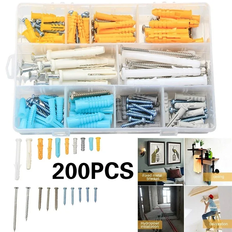 Self-Tapping Plastic Expansion Screw Set, Drywall Anchor, tubulação de aço inoxidável, Plug Wall, Plug Glue, M4, M5, 200pcs por caixa