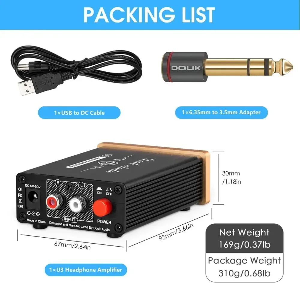 Douk Audio U3 Mini Pure Class A Headphone Amplifier HiFi Ultra-compact Home Desktop Stereo Amp for HD580/HD600/HD650 Headsets headphone amplifier stereo amplifier audio amp adapter