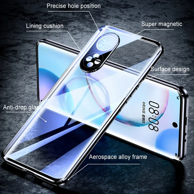 

Double-sided tempered glass case lens protective shell For Huawei Honor 50 Pro SE X 10 Max 360 Metal Magnetic Adsorption cover