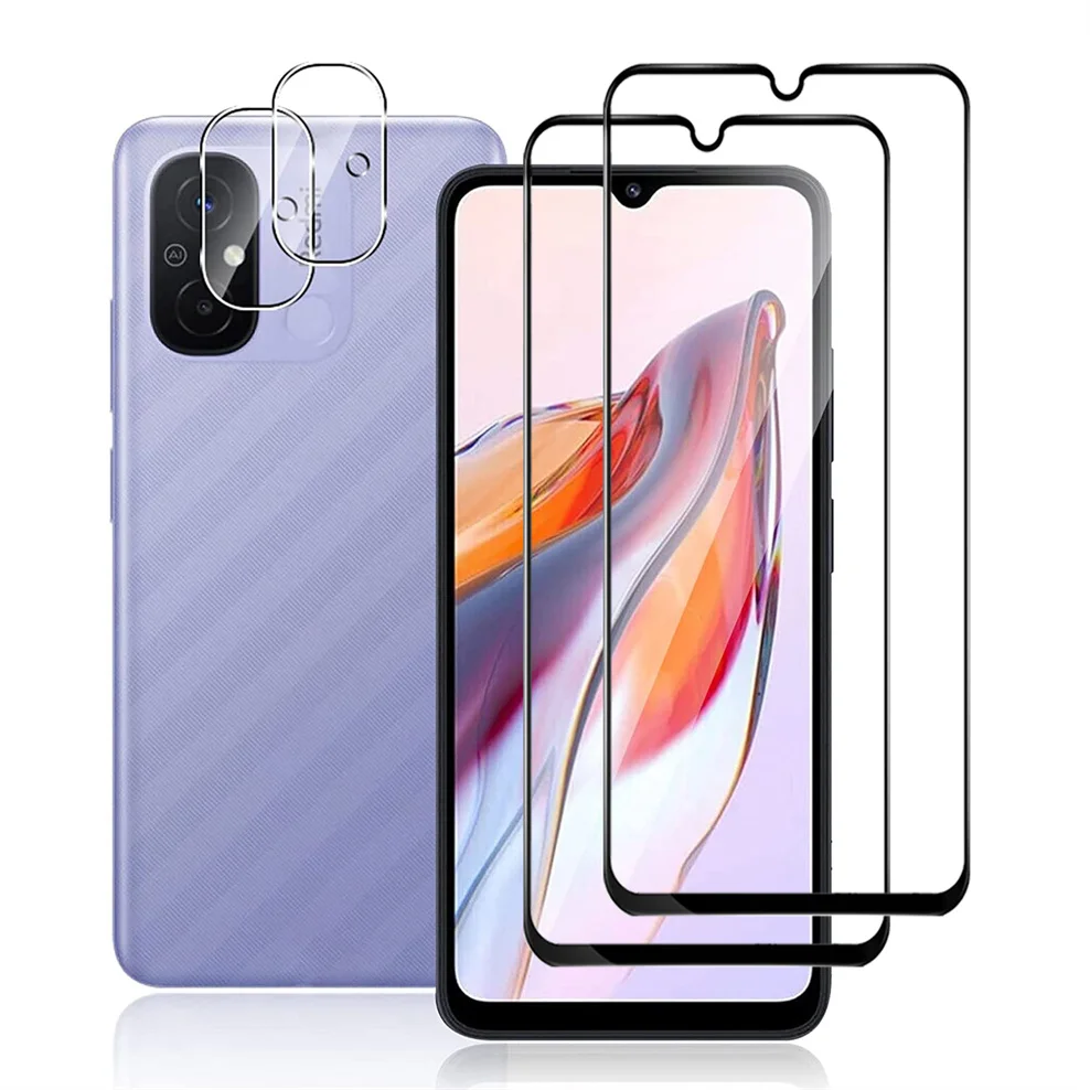 

2 Tempered Glass + 2 Camera Film for Redmi 12C 11A 10C 10A Glass Redmi 11A Xiaomi Redmi 12 C Screen Protector Redmi 12C Glass