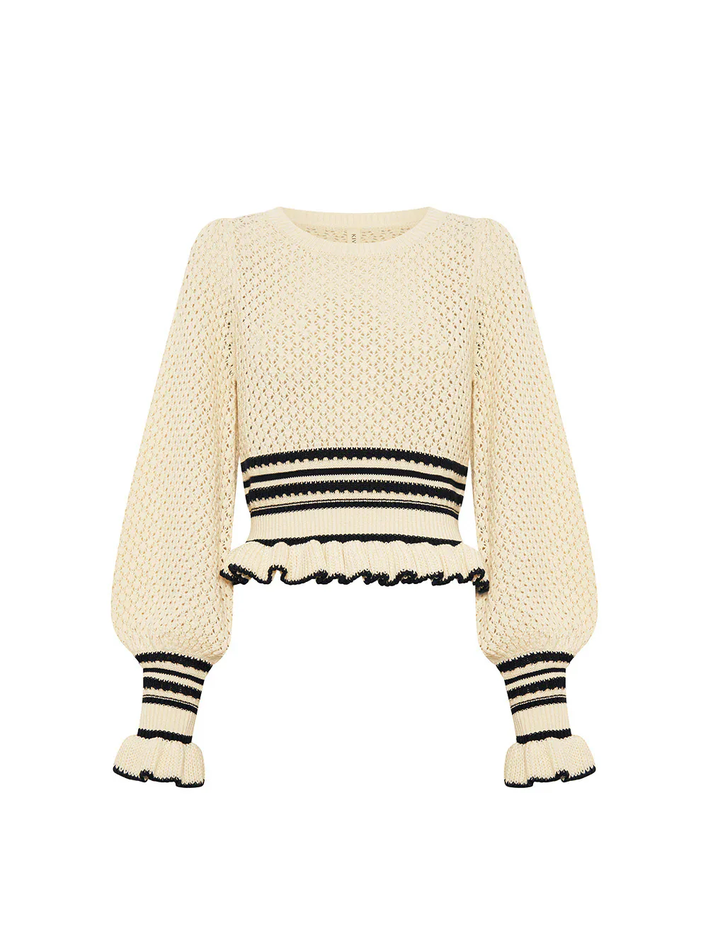 Knitted Ruffle Cuff Tightening Pullover for Women