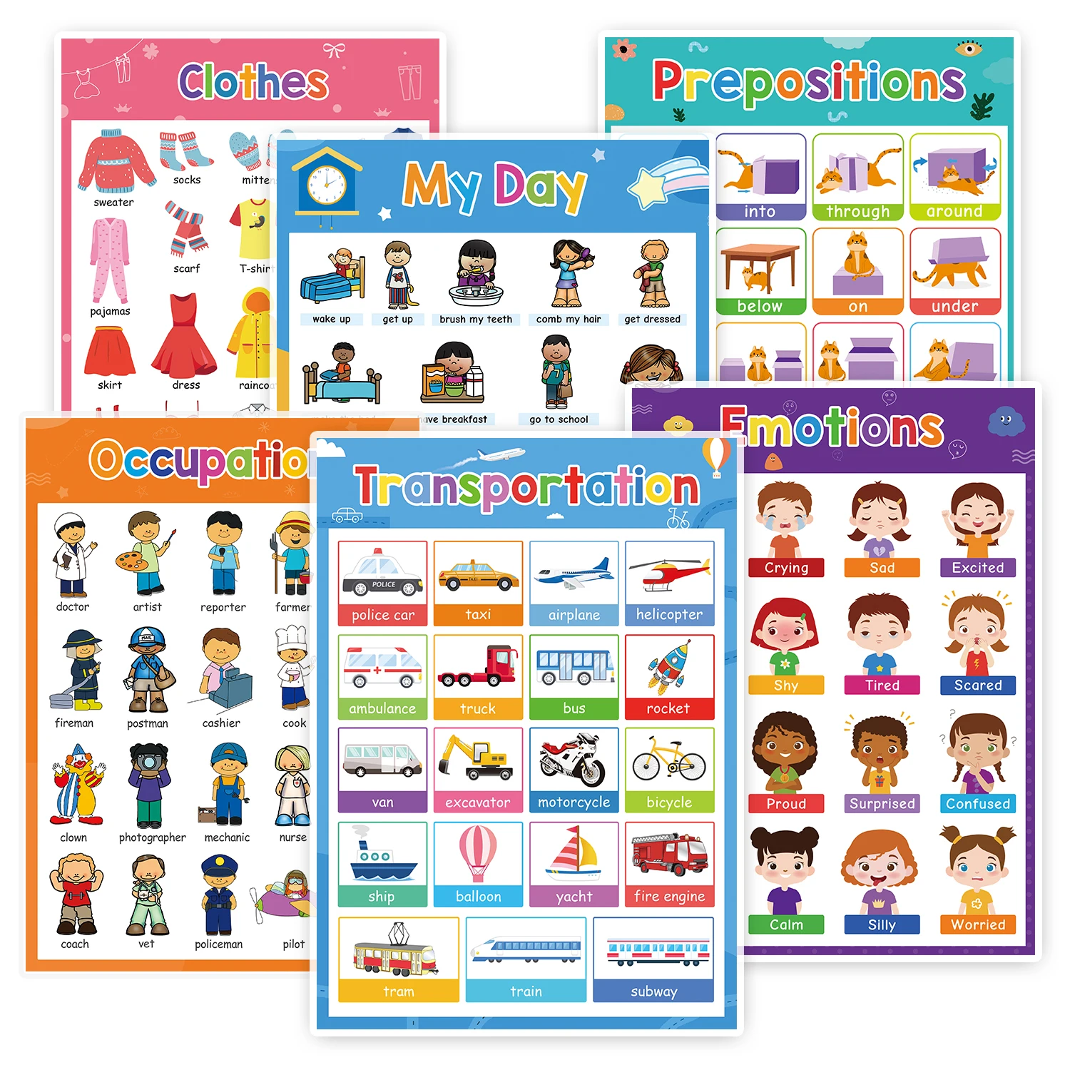 Poster per l'apprendimento dell'inglese – Set di parole Flashcard