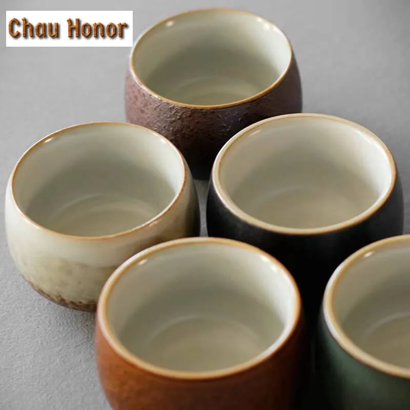 Japanese Style Boutique Coarse Pottery Five Elements Teacup Handmade Kiln Change Glaze Household Kungfu Teaset Tea Ceremony Gift