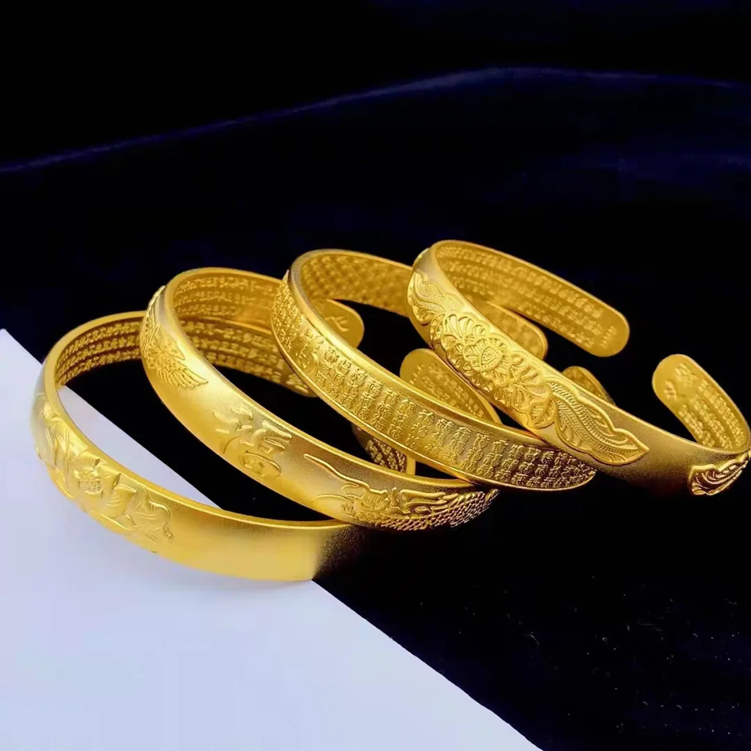 

High Quality Braslett 24K Gold Open Pfaff Heart Sutra Bracelet Jewelry AU750 Dragon Phoenix Blessings Vintage999 Choi Liya Woman