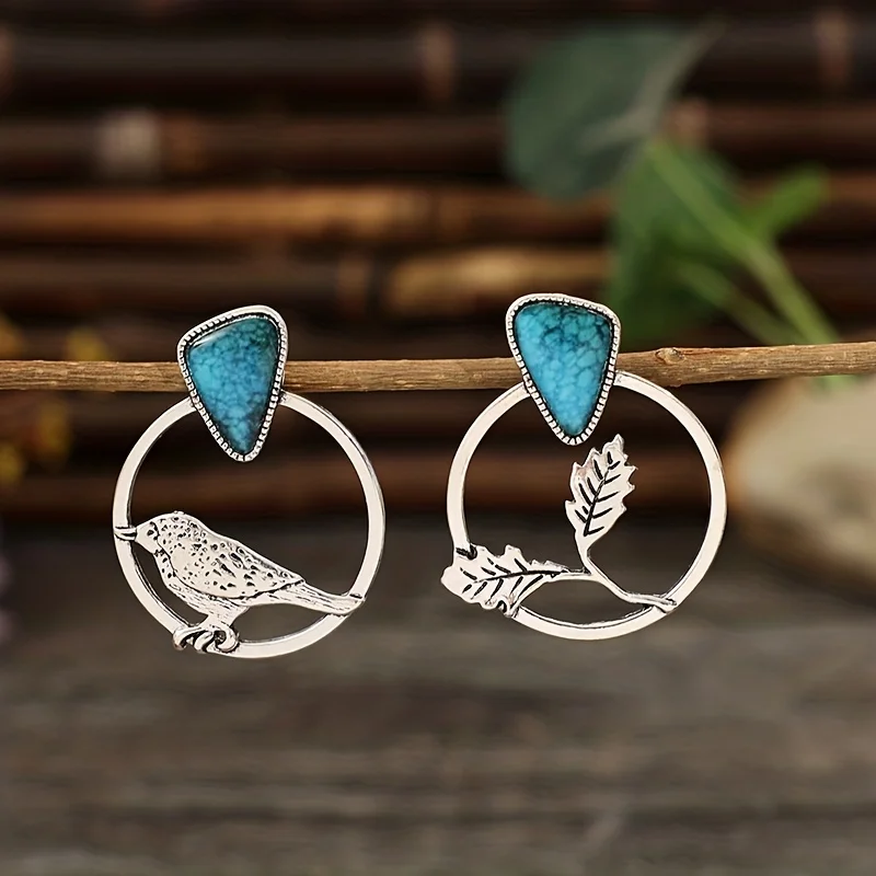 Boho Blue Turquoises Kingfisher Earrings Women Earrings Cute Animal Shaped Earring Party Accessories Fashion Jewelry