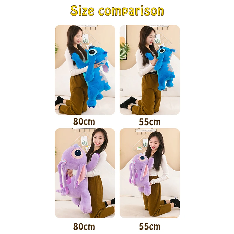 Disney Lilo and Stitch Plush Toys Prone Cute 55/80cm Anime Stich Doll Stuffed Plushie Angel Pillow Soft Gift for Children Kawaii 5