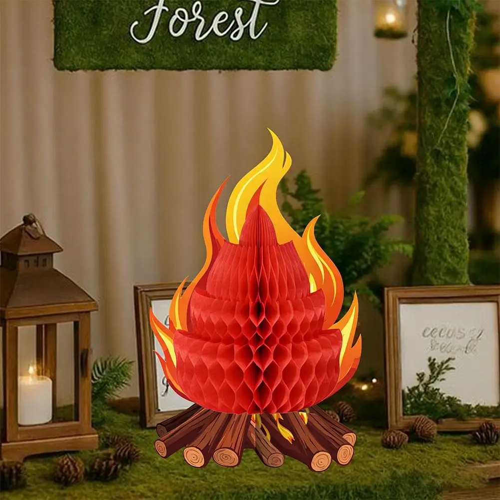 1/2/3 Stück 3D Wabenförmige Lagerfeuer-Papierdekoration, Faltbare Künstliche Feuer-Ornamente für Camping Geburtstagsfeier Tischdekoration – Detail 8