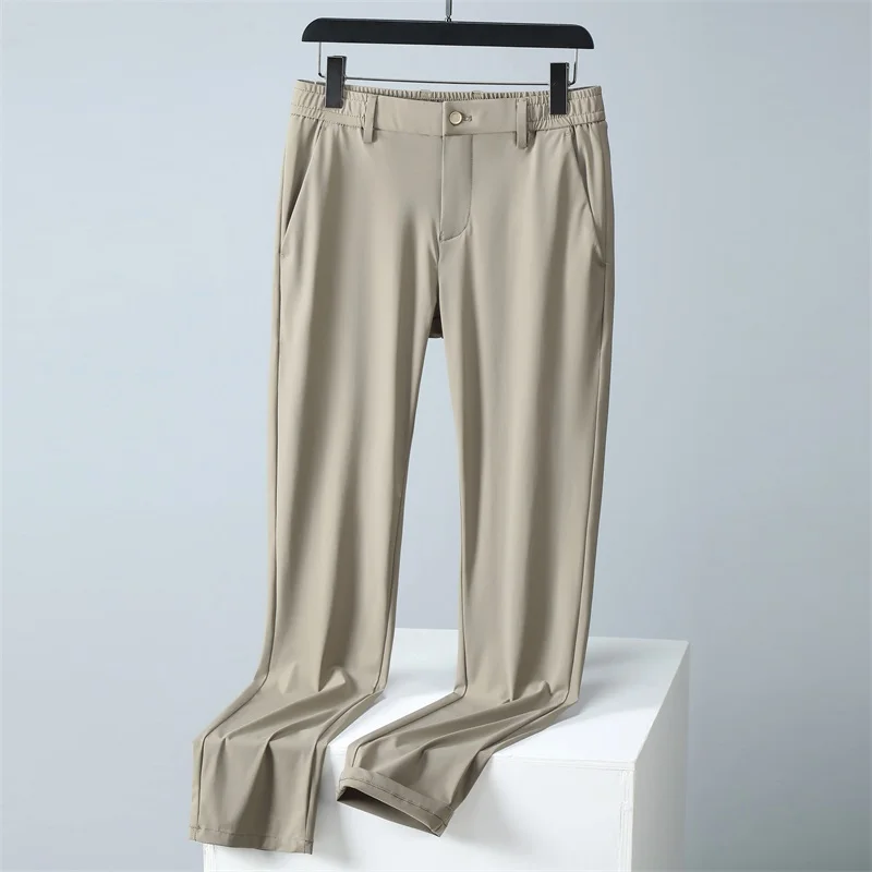 2022 New Summer Breathable Casual Pants Men Stretched Nylon Silk Cooling Slim Chinos Male Business Casual Straight Long Trousers work casual pants