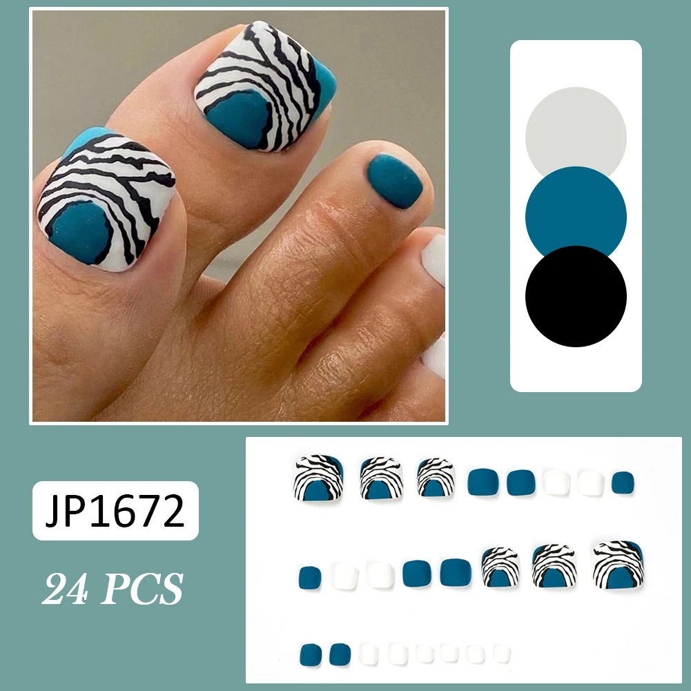 24PCS Fake Toenails Black White Lines Design Short Full Cover False  Toenails with Jelly Gel/Glue Removable Save Time EF| | - AliExpress
