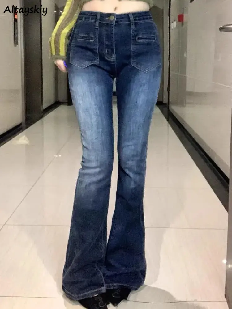 

Jeans Women Simple Boot Cut Skinny Chic Leisure Classic Do Old Streetwear All-match Summer Elegant Solid Daily Students Popular