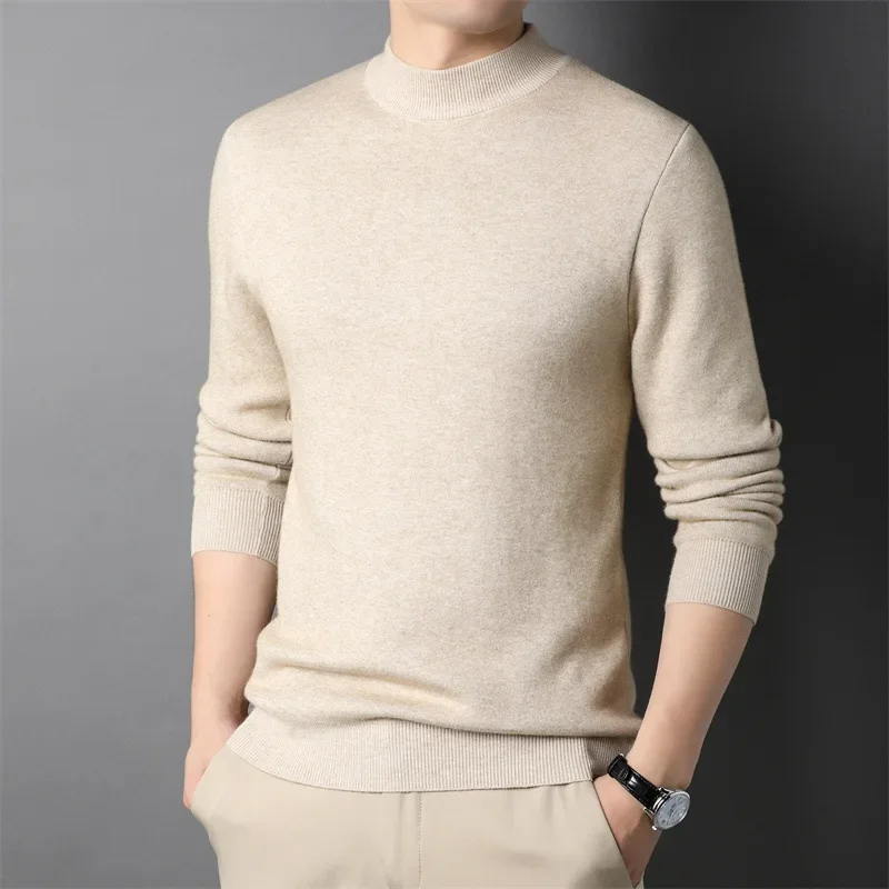 Suéter para hombre FGKKS 2024, nuevo, de color sólido, de lana, cuello alto, elástico, suéter para hombre, suéter navideño para hombre