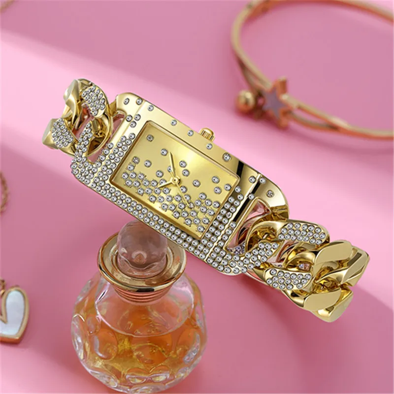 Genuine Big Brand Lady Bracelets Watches Women Girls Alloy Band Luxury Diamond Golden Quartz Watch Relogios Feminino Fashions