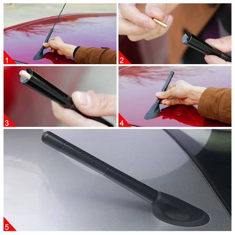 3.5cm/8cm/12cm Universal Car Short Radio Antenna Carbon Fiber Black Car Roof Antenna Radio Aerial FM/AM Metal Receiving Antennas