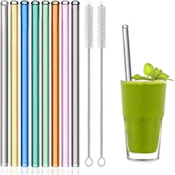Vibrant Glass Straws Set - Eco-Friendly & Reusable with Cleaning Brushes (Cf1770-straight)