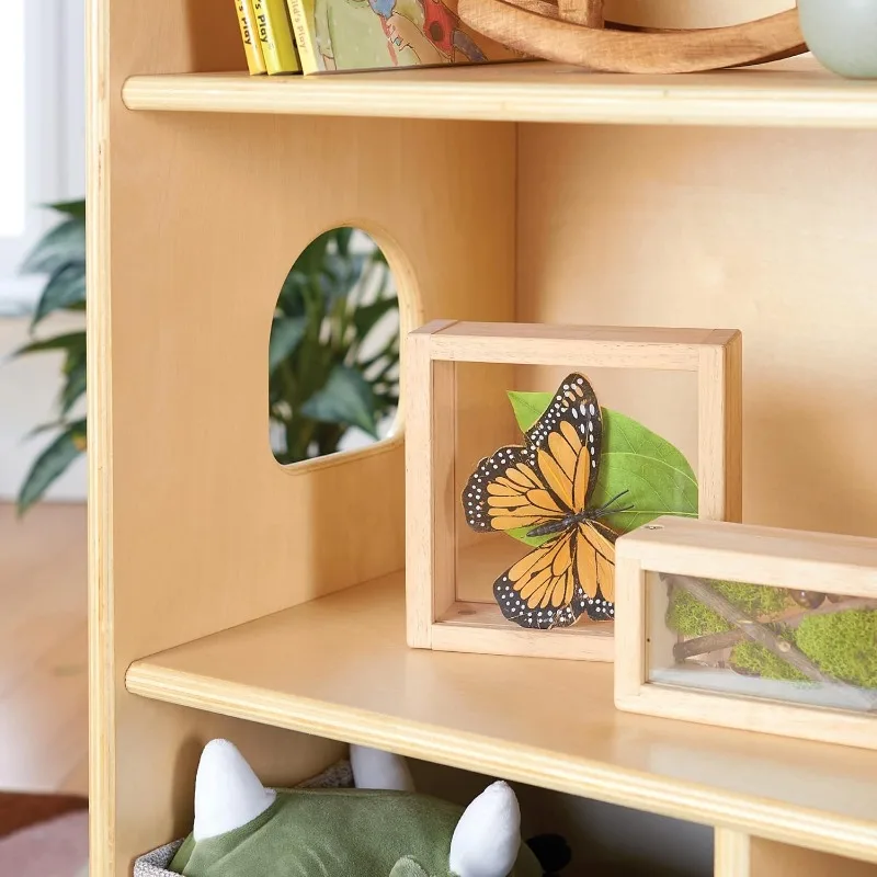 Guidecraft EdQ Dollhouse Bookcase - Natural: Kids' Wooden Organizer Shelves with Removable Storage Bins for Books 5