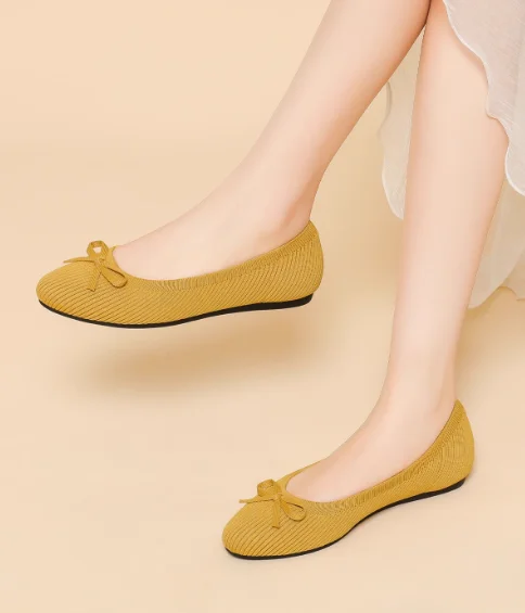 Maggie's Walker Women Woven Casual Shoes with Bows Knitted Round-toe Flats Spring Woven Breathable Shoes Plus Size 34-43