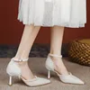 Womens Pumps Simple Basic Wedding Luxury Brand Design String Bead Pearls High Heels Lady Sexy Elegant Pointed Toe Pearl Shoes 3