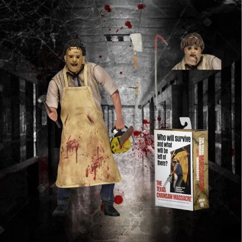 Neca Texas Chainsaw Killer Leather Face Leatherface 40Th Anniversary Edition Modello Di Figurina Da 7 Pollici