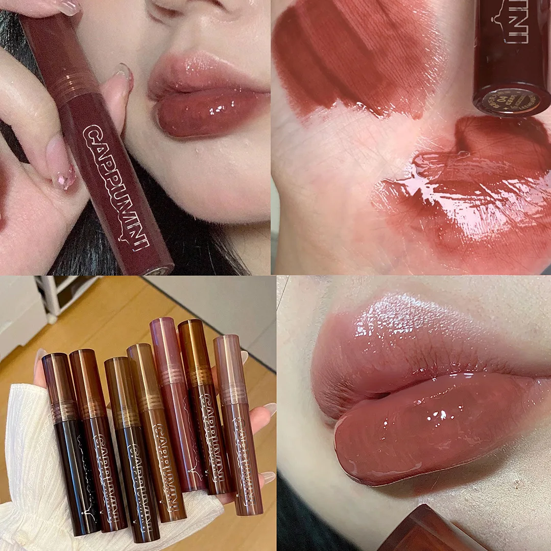 Punk Dark Brown Mirror Water Lip Gloss Red Lip Glaze Transparent Glass Lip  Oil Waterproof Liquid Lipstick Nude Clear Tint Makeup - Lip Gloss -  AliExpress
