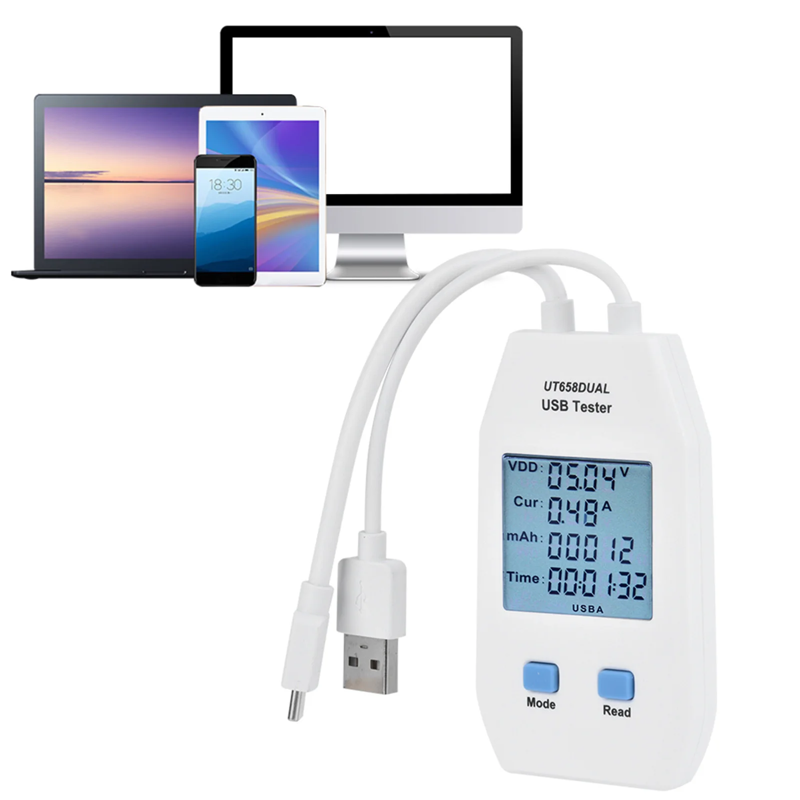 UNi T LCD USB Tester Detector Voltmeter Ammeter Digital Power Capacity Tester Meter(UT658 Dual)