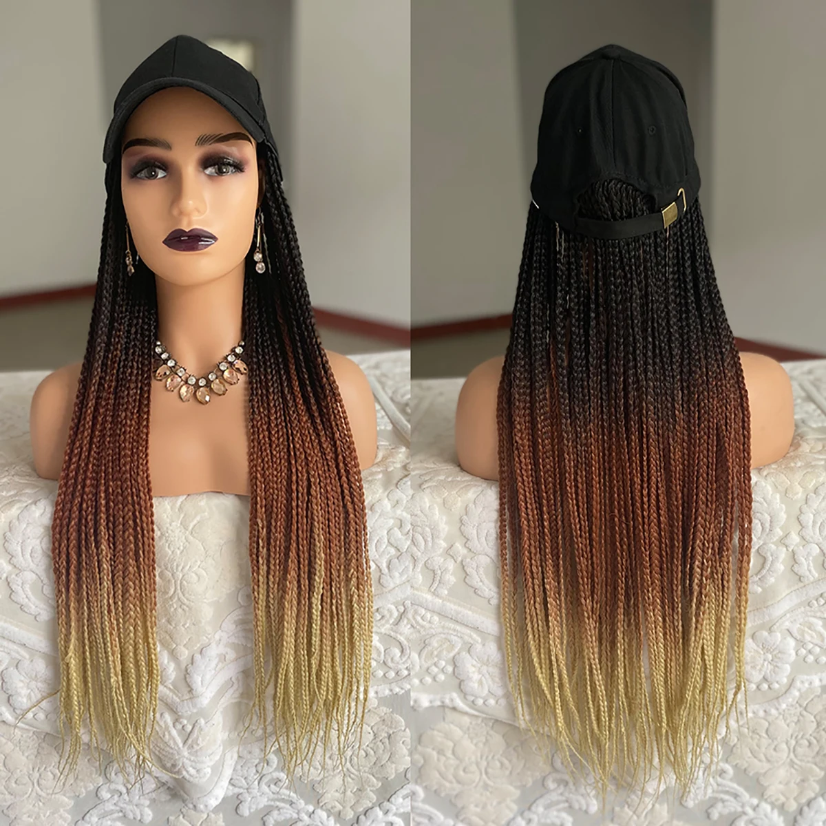 Synthetic Baseball Cap Braided Wig Hat With 3 Twist Box Braids Adjustable Cap Hat Braiding Hair Wig For Woman/Men Daily