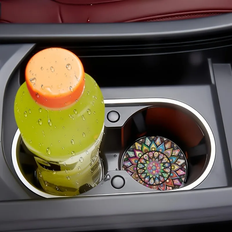 Cup Holder Coasters Cup Holder Inserts Cup Holder Insert 2Pcs/set 7cm Car Cup Holder Vintage Mandala Flower Silent Anti-Slip Silicone Insert Coaster Mat Universal Interior Accessories