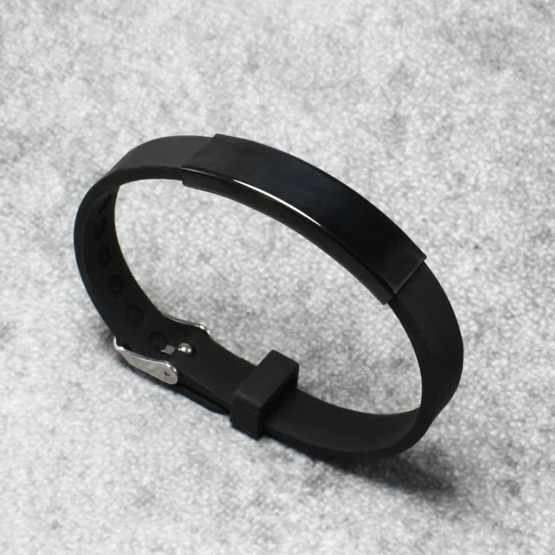 Silicone Wristband Power Energy Wristbands Fashion Black Silicone Bands Bracelets Punk Jewelry Men Bracelet Stainless Steel Cuff Bangle