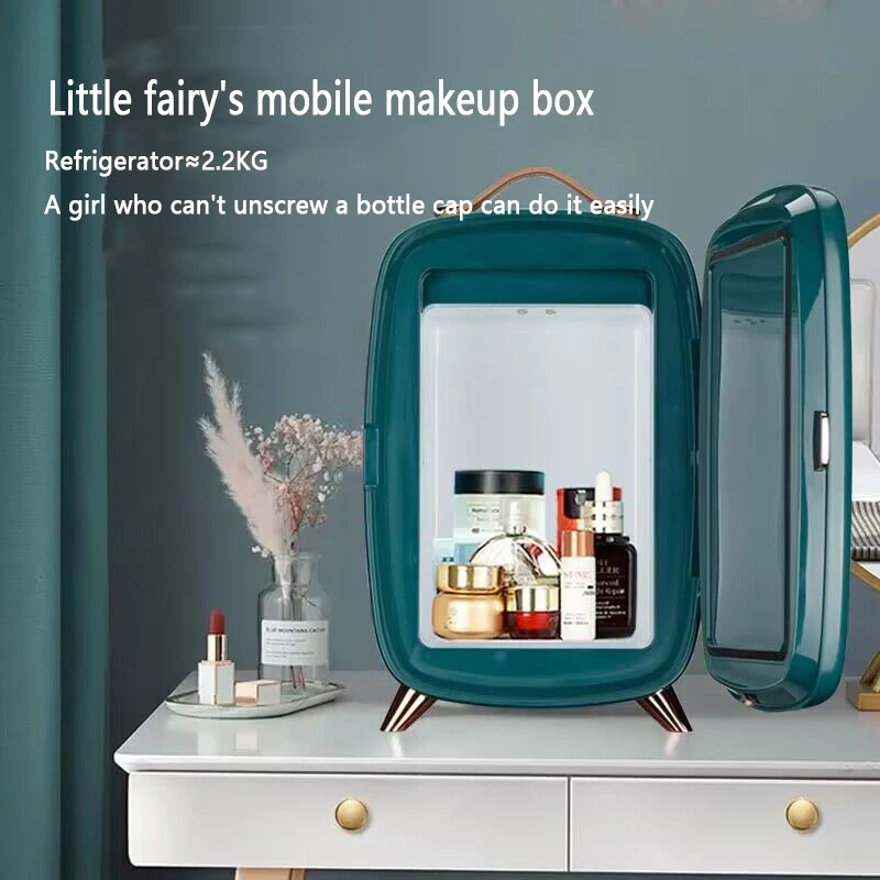 

With Mirror For Home Car Use 6L Mini Makeup Fridge Single Door Electric Portable Cosmetics Refrigeration Storage Cooler