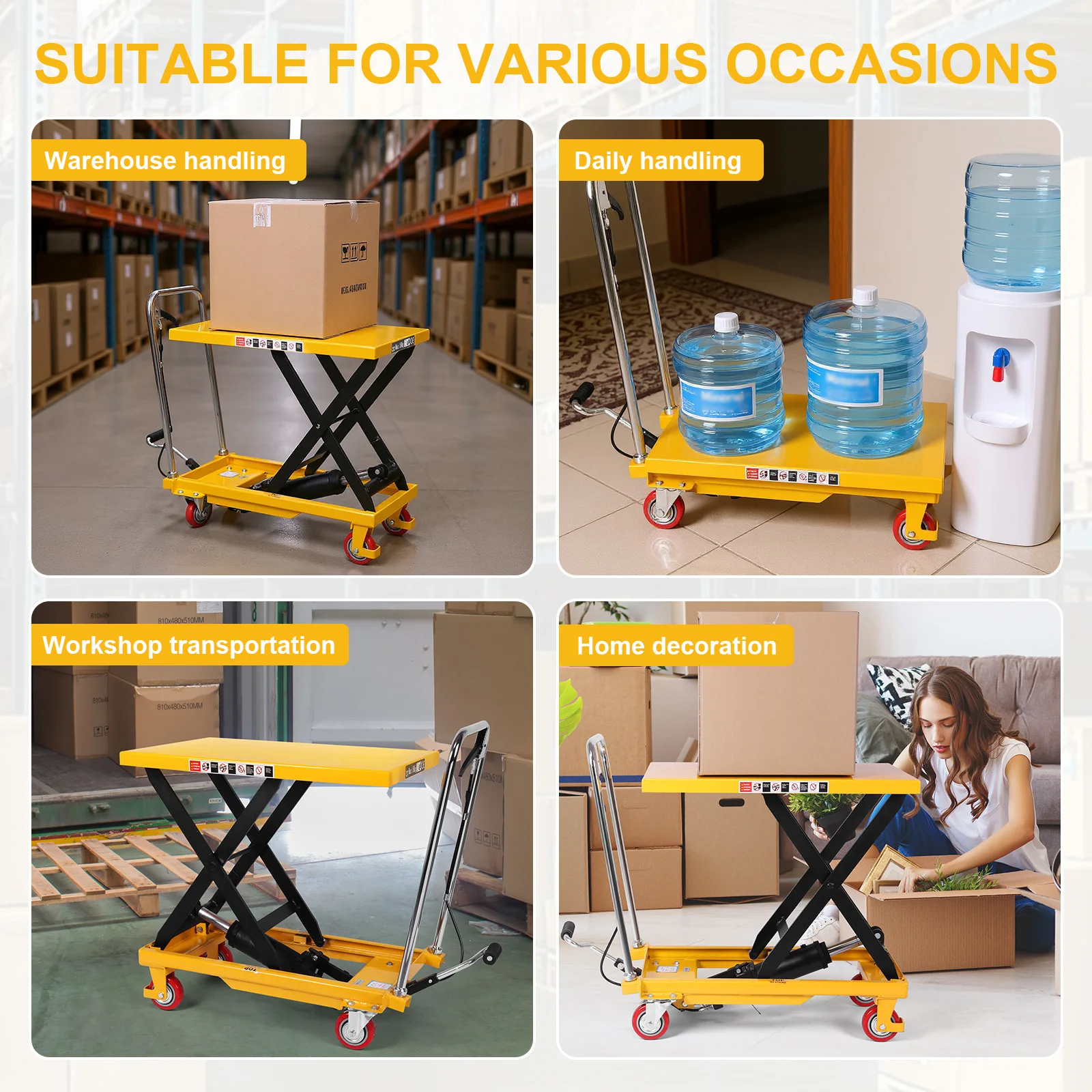 Lift Table Cart Manual Single Scissor Lift Non-Slip Hydraulic Lift Trolley with Lifting Table for Material Unloading Handling