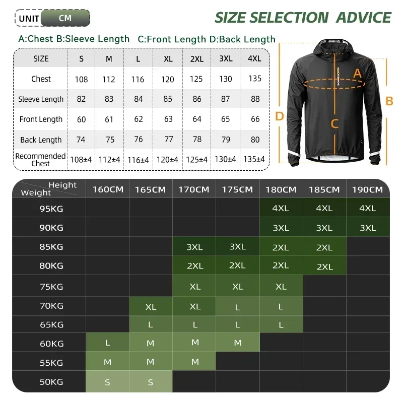 ROCKBROS Raincoat Cycling Waterproof Jacket Lightweight Motorcycle Rain Coat Breathable Reflective Hooded Outdoor Windbreaker sport jacket