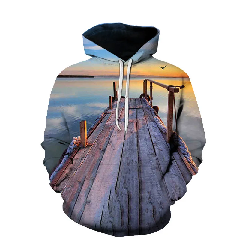 

Simple Cozy Men 3D Landscape Graphic Hoodies Women Casual Hooded Sweatshirts Couple Spring Autumn Fashion Pullovers Tops Coat