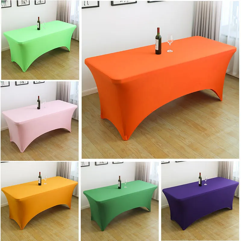 

4/5/6/8FT Rectangle Elastic Table Cover Solid Stretch Table Cloth Cocktail Tablecloth For Wedding Banquet Party Dining Decor