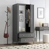 Metal Armoire Wardrobe Closet with 2 Drawers, Mirror Door and Hanging Rod, Metal Clothing Storage Cabinet, Wardrobes 1